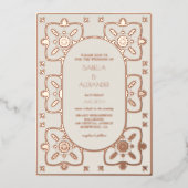 ラグジュアリーバラ地中海の金ゴールド結婚タイル 箔招待状 (正面)