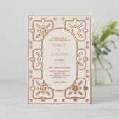 ラグジュアリーバラ地中海の金ゴールド結婚タイル 箔招待状 (立ち正面)
