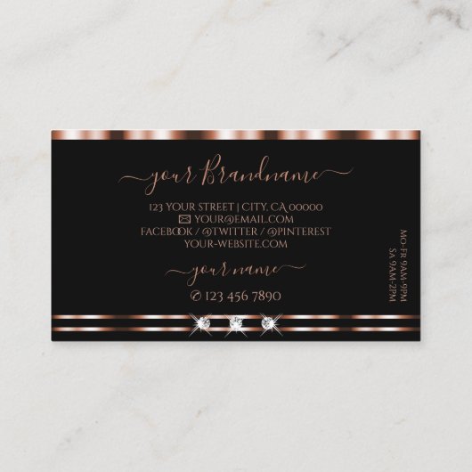 ラグジュアリーバラ金ゴールドきらめくブラックダイヤモンド追加ロゴ 名刺 (裏面)