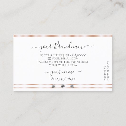 ラグジュアリーバラ金ゴールドきらめくホワイトジュエリーとロゴ 名刺 (裏面)