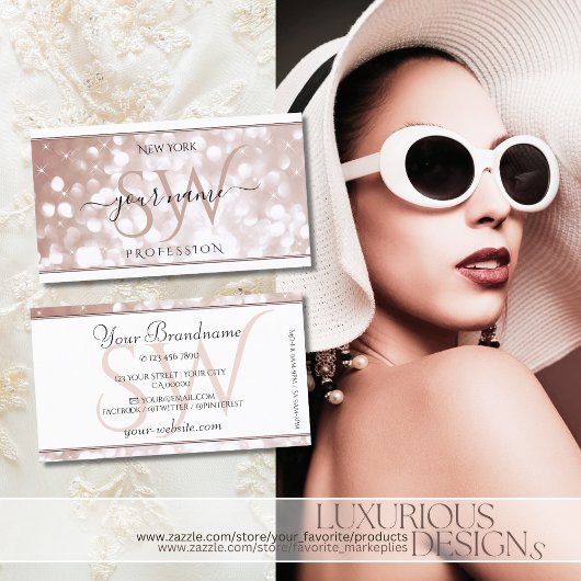 ラグジュアリーバラ金ゴールドグリッタースターイニシャルホワイト 名刺