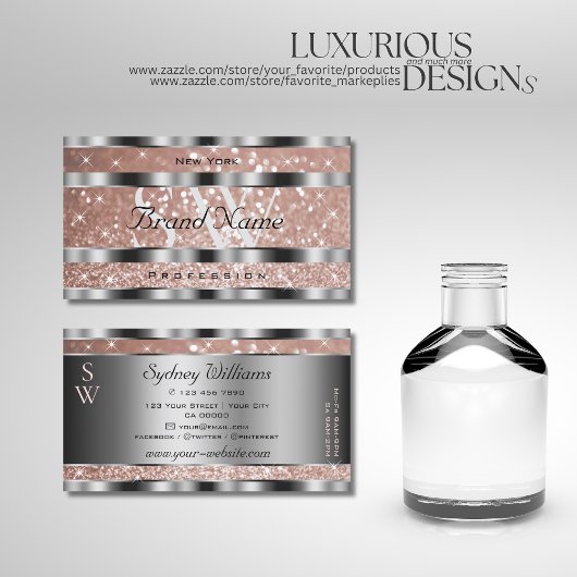 ラグジュアリーバラ金ゴールドグリッタースターズモノグラムシルバー 名刺