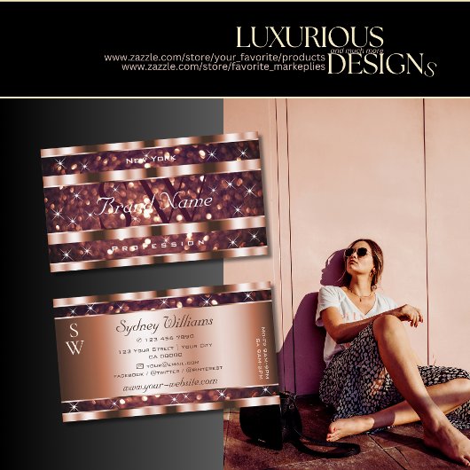 ラグジュアリーバラ金ゴールドグリッタースパークルスターズモノグラム 名刺