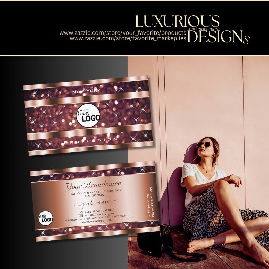 ラグジュアリーバラ金ゴールドグリッタースパークルスター追加ロゴ 名刺