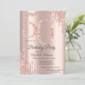 ラグジュアリーバラ金ゴールドグリッタードリップス50誕生日 招待状 (スタンド正面)