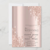 ラグジュアリーバラ金ゴールドグリッタードリップ結婚式招待状 招待状 (正面)