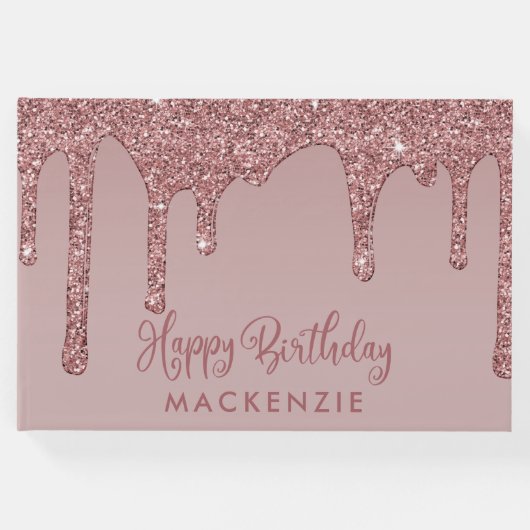 ラグジュアリーバラ金ゴールドグリッタードリップ誕生日 ゲストブック (正面)