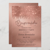 ラグジュアリーバラ金ゴールドグリッターピクセルスクインセアニラ 招待状 (正面/裏面)