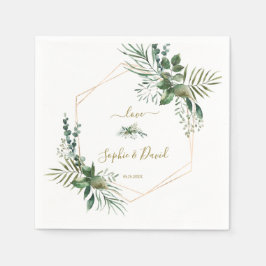 ラグジュアリーバラ金ゴールドジオメトリックグリーン結婚リーズ スタンダードカクテルナプキン