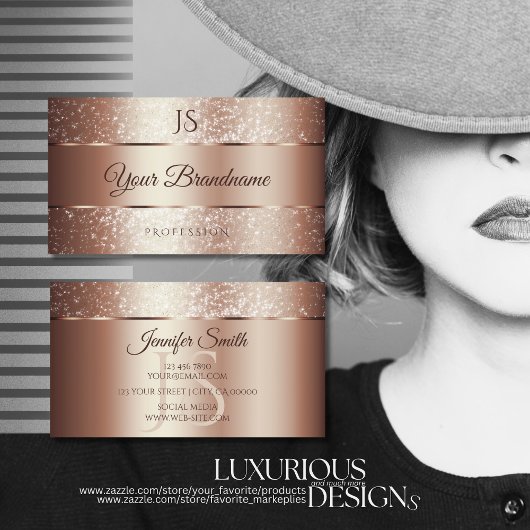 ラグジュアリーバラ金ゴールドスパークルグリッターとイニシャル 名刺