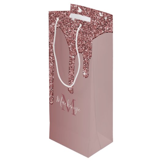 ラグジュアリーバラ金ゴールドスパークルグリッタードリップスモノグラム ワインギフトバッグ (裏面アングル)