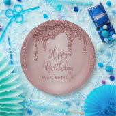 ラグジュアリーバラ金ゴールドスパークルグリッタードリップス誕生日 ペーパープレート (パーティー)