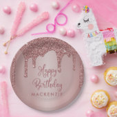 ラグジュアリーバラ金ゴールドスパークルグリッタードリップス誕生日 ペーパープレート (パーティー)