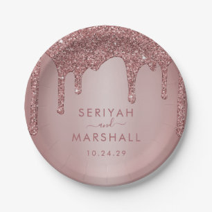 ラグジュアリーバラ金ゴールドスパークルグリッタードリップ結婚ズ ペーパープレート