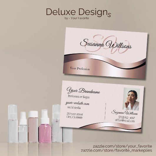 ラグジュアリーバラ金ゴールドデコールイニシャルと写真 名刺