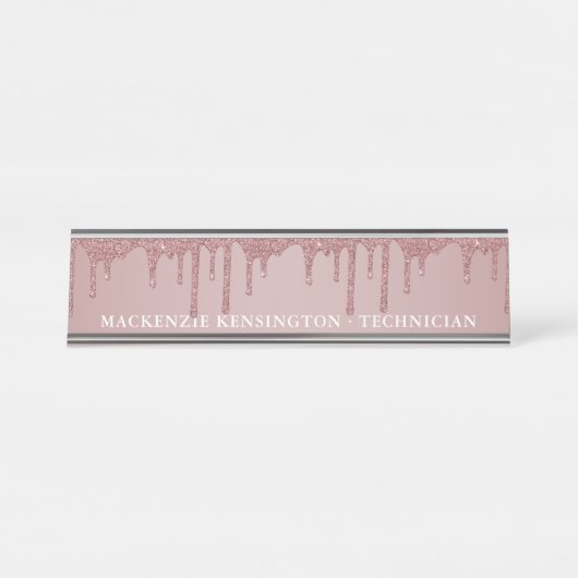 ラグジュアリーバラ金ゴールドドリッピンググリッター デスクネームプレート (正面)