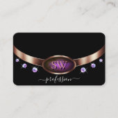 ラグジュアリーバラ金ゴールドパープルブラックイニシャルラインストーンズ 名刺 (正面)