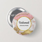 ラグジュアリーバラ金ゴールドピンクマーブルデザインブライデスメイド 缶バッジ (正面&裏面)