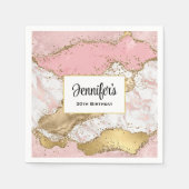 ラグジュアリーバラ金ゴールドピンクマーブルデザイン誕生日 スタンダードカクテルナプキン (正面)