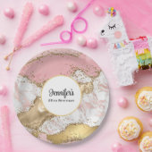 ラグジュアリーバラ金ゴールドピンクマーブルデザイン誕生日 ペーパープレート (パーティー)