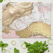 ラグジュアリーバラ金ゴールドピンクマーブルデザイン キッチンタオル (折り畳み)