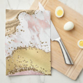 ラグジュアリーバラ金ゴールドピンクマーブルデザイン キッチンタオル (四つ折り)