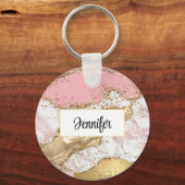 ラグジュアリーバラ金ゴールドピンクマーブルデザイン キーホルダー (正面)