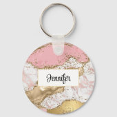ラグジュアリーバラ金ゴールドピンクマーブルデザイン キーホルダー (裏面)