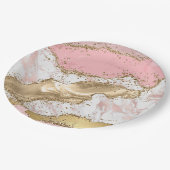 ラグジュアリーバラ金ゴールドピンクマーブルデザイン ペーパープレート (アングル)