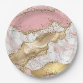 ラグジュアリーバラ金ゴールドピンクマーブルデザイン ペーパープレート (正面)