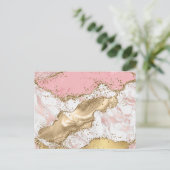 ラグジュアリーバラ金ゴールドピンクマーブルデザイン ポストカード (スタンド正面)