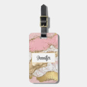 ラグジュアリーバラ金ゴールドピンクマーブルデザイン ラゲッジタグ (正面縦)