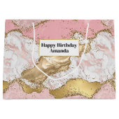 ラグジュアリーバラ金ゴールドピンクマーブルデザイン ラージペーパーバッグ (正面)