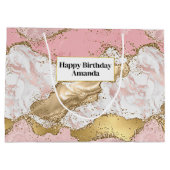 ラグジュアリーバラ金ゴールドピンクマーブルデザイン ラージペーパーバッグ (裏面)