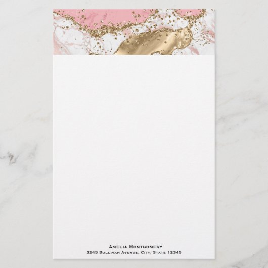 ラグジュアリーバラ金ゴールドピンクマーブルデザイン 便箋 (正面)