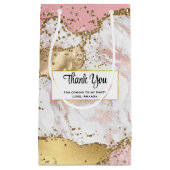 ラグジュアリーバラ金ゴールドピンクマーブルパーティーありがとう スモールペーパーバッグ (正面)