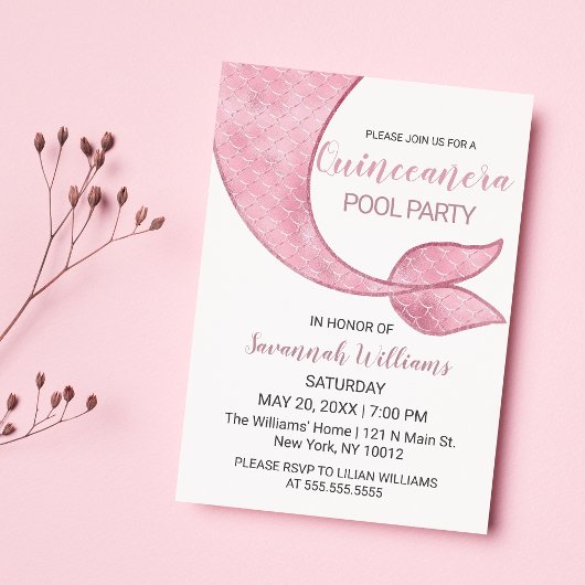 ラグジュアリーバラ金ゴールドピンクマーメイドテールキンセアニラ 招待状