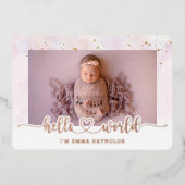 ラグジュアリーバラ金ゴールドベビーガール誕生発表カード 箔招待状 (正面)