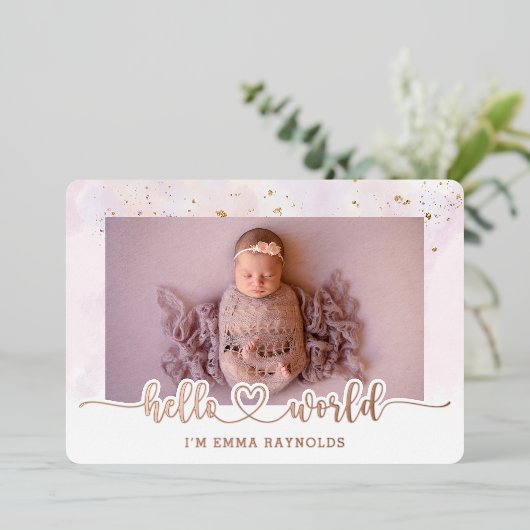 ラグジュアリーバラ金ゴールドベビーガール誕生発表カード 箔招待状 (立ち正面)