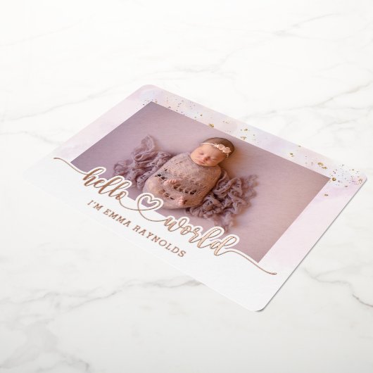 ラグジュアリーバラ金ゴールドベビーガール誕生発表カード 箔招待状 (回転した状態)