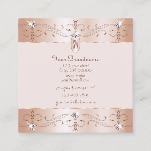 ラグジュアリーバラ金ゴールド華美オーナメントモノグラムラックス スクエア名刺 (裏面)