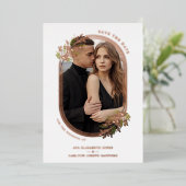 ラグジュアリーバラ金ゴールド葉ブランチオーバルフレームフォト 箔招待状 (立ち正面)