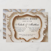 ラグジュアリーバロックホワイト&金ゴールドリハーサルディナー 招待状 (正面/裏面)