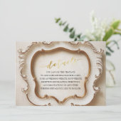 ラグジュアリーバロック白と金ゴールド結婚の詳細 招待状 (スタンド正面)