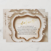 ラグジュアリーバロック白と金ゴールド結婚の詳細 招待状 (正面/裏面)