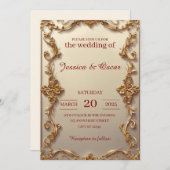 ラグジュアリーバロック結婚金ゴールド 招待状 (正面/裏面)