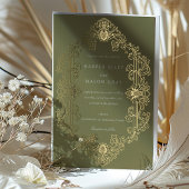ラグジュアリーバロック金ゴールドセージ結婚グリーン 箔招待状