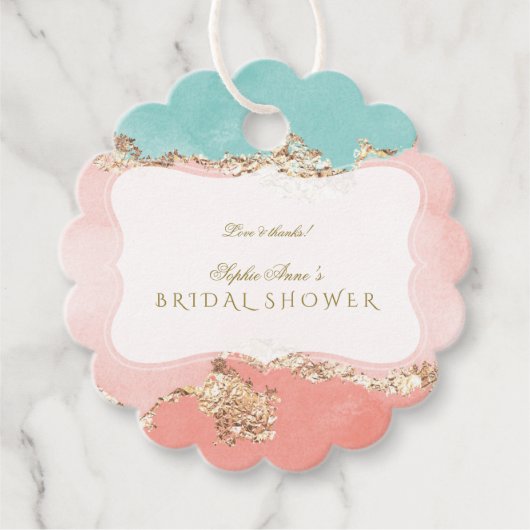 ラグジュアリーパステルウォーターカラーゴールドフォイルブライダルシャワー フェイバータグ (正面)