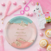 ラグジュアリーパステルウォーターカラーゴールドフォイル結婚ズ ペーパープレート (パーティー)