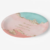 ラグジュアリーパステルウォーターカラーゴールドフォイル結婚ズ ペーパープレート (アングル)